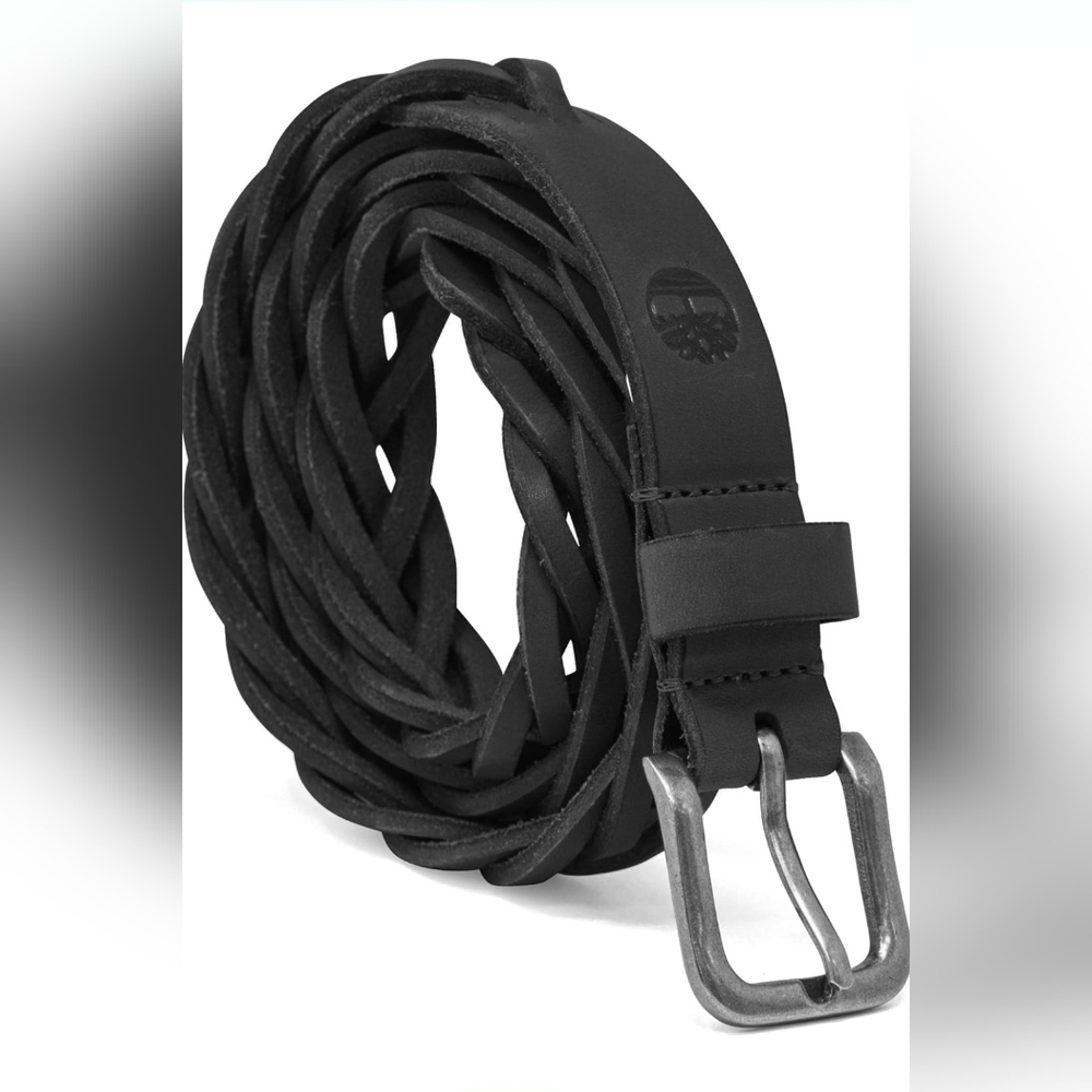 Timberland Women's NWT Black Braided Casual Leather Belt Size Large
